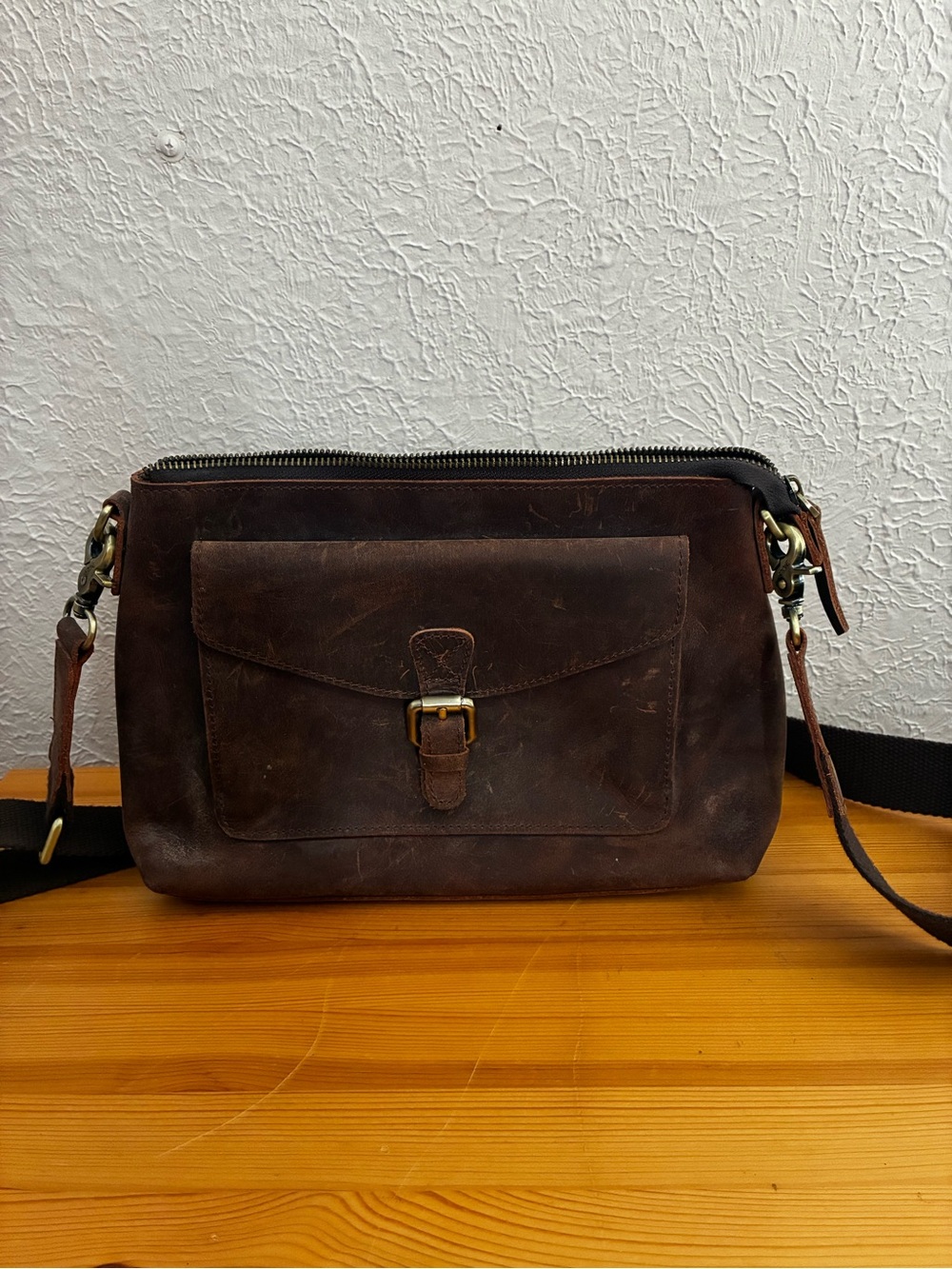Crossbody Weathered leather S-ZONE brown purse cowhide EUC